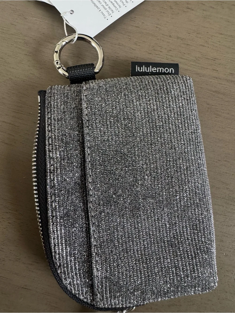 Lululemon Metallic Silver Glitter clippable card pouch